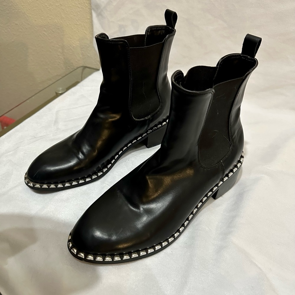 black leather studded ankle boots